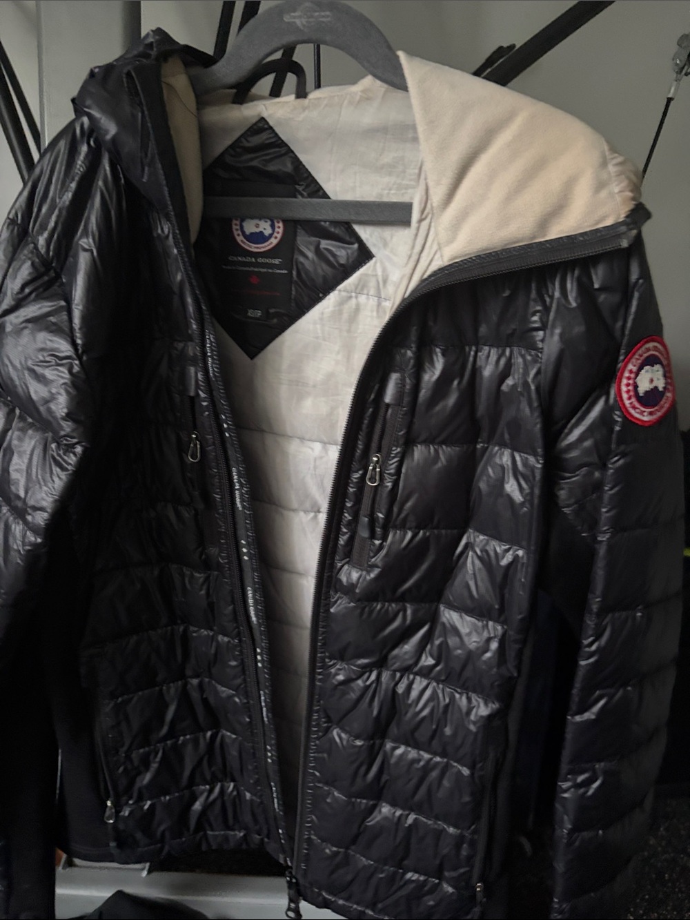 Canada Goose Black Quilted Hooded Puffer with Cream Lining